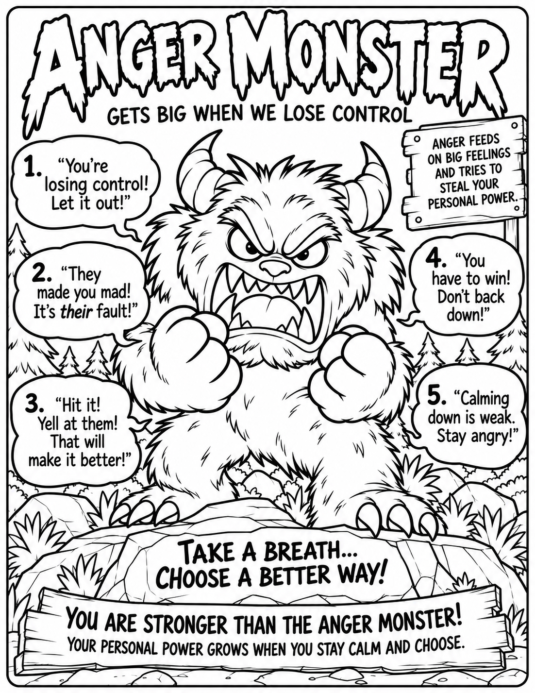 Anger Monster black-line coloring page