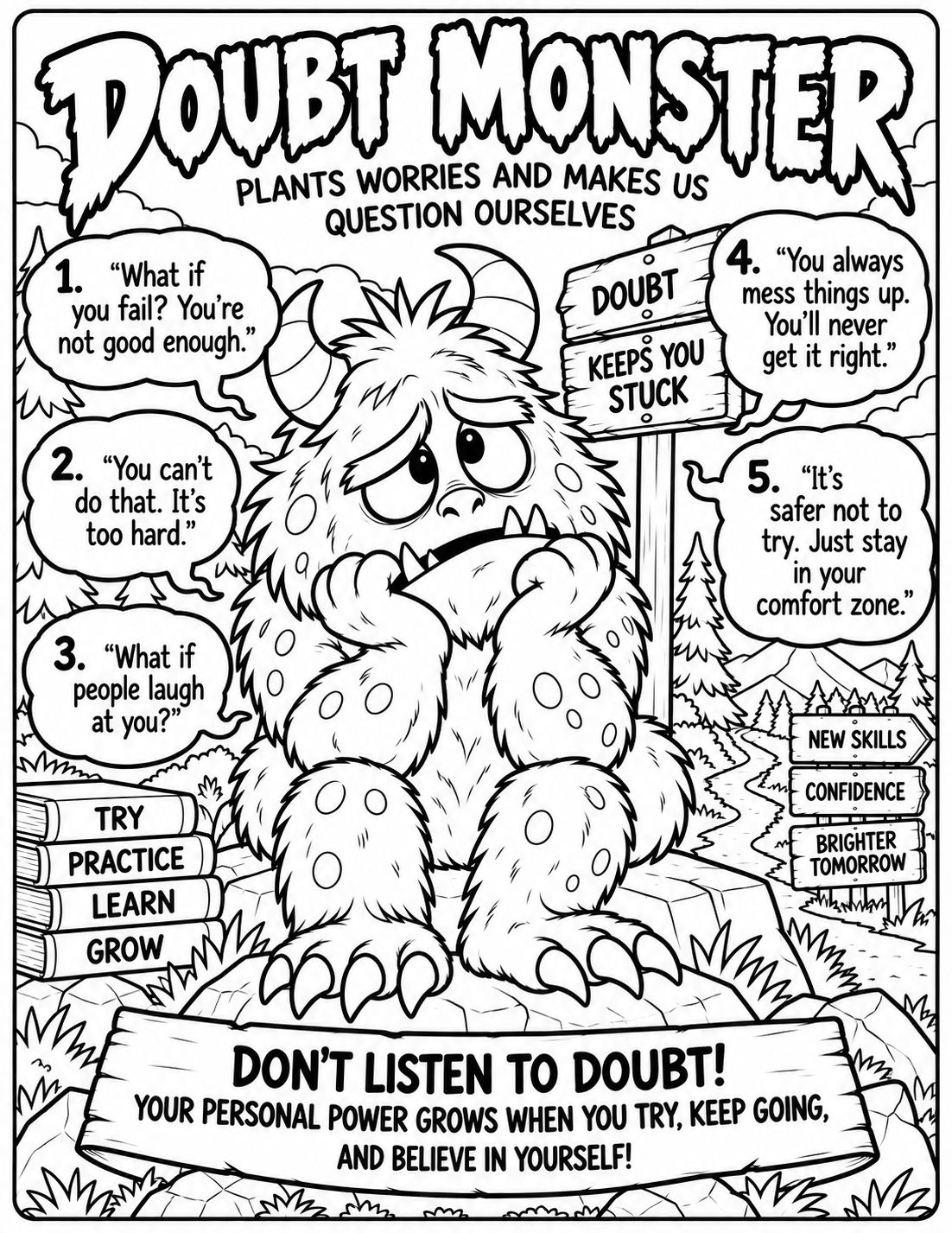 Doubt Monster black-line coloring page