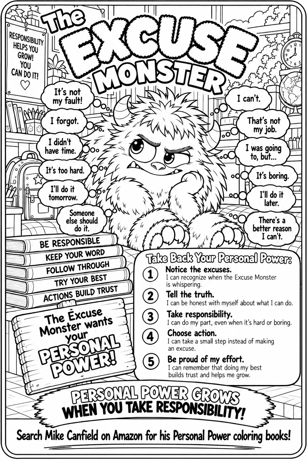 Excuse Monster black-line coloring page