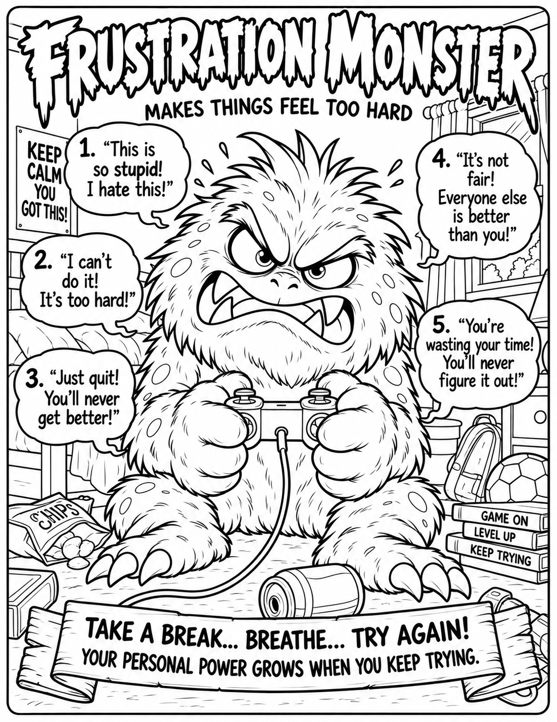 Frustration Monster black-line coloring page