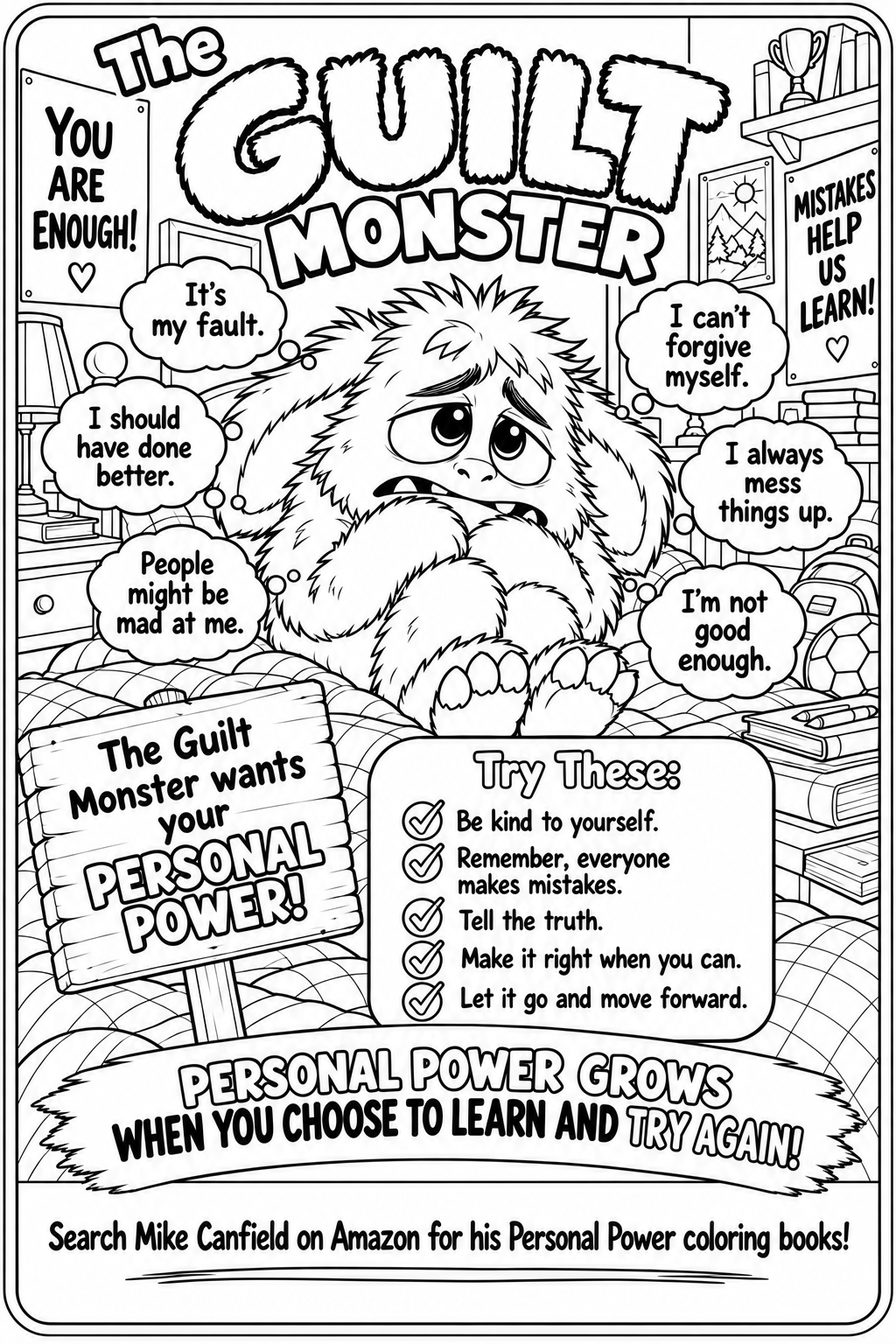 Guilt Monster black-line coloring page
