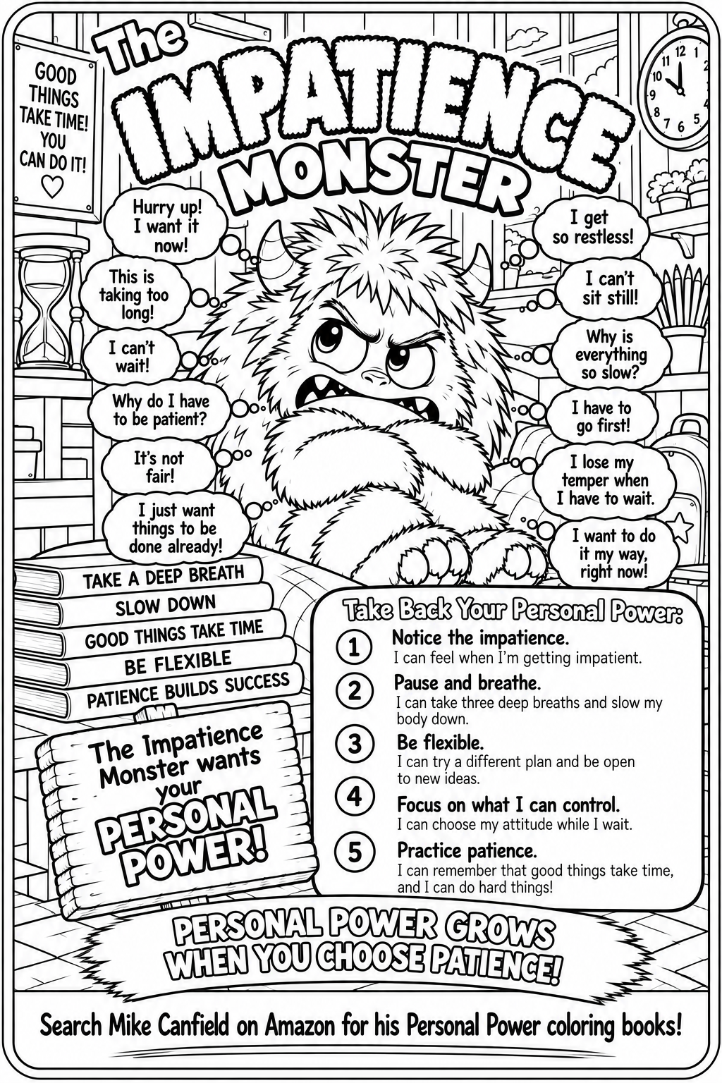 Impatience Monster black-line coloring page
