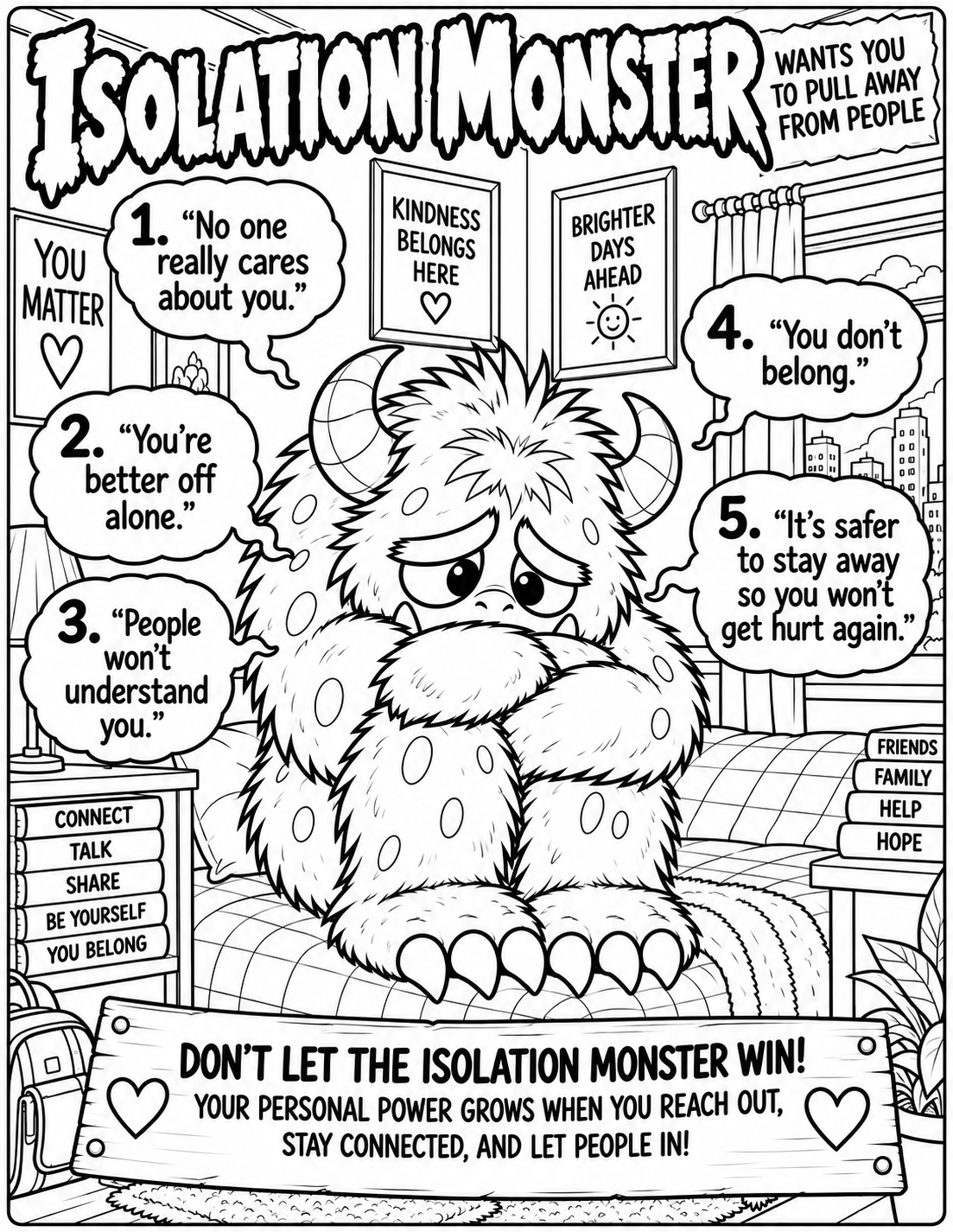 Isolation Monster black-line coloring page