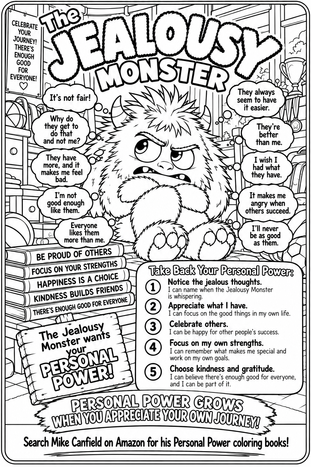 Jealousy Monster black-line coloring page
