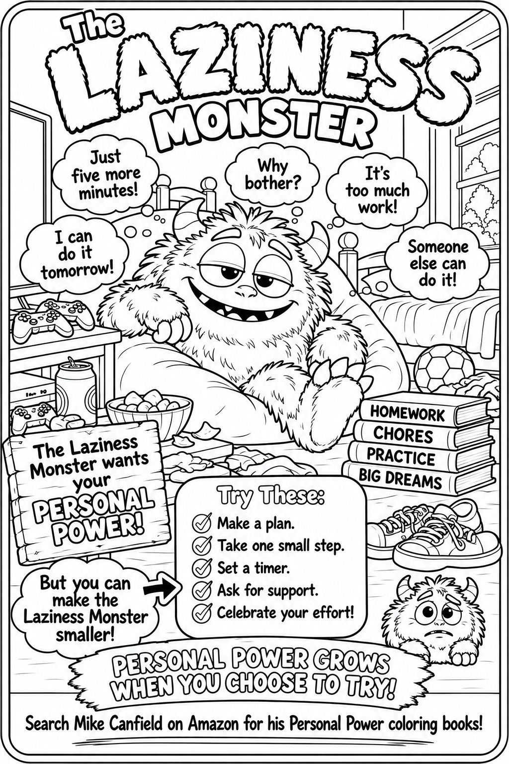 Laziness Monster black-line coloring page