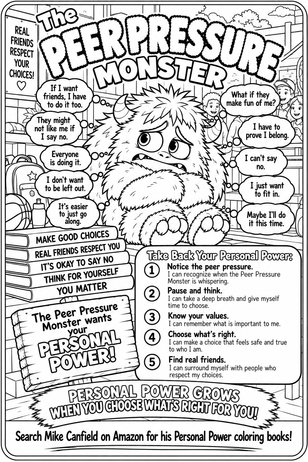 Peer Pressure Monster black-line coloring page