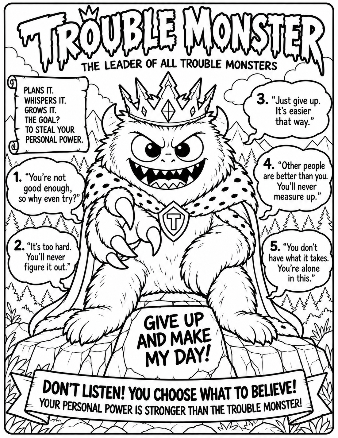 Trouble Monster black-line coloring page