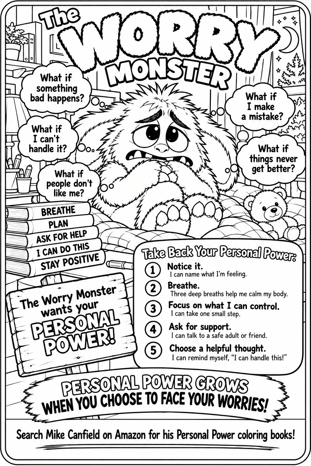 Worry Monster black-line coloring page